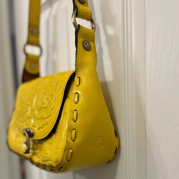 Patricia Nash Yellow *Micaela* Shoulder Bag | Rose-Tooled Leather | EUC - Picture 6 of 12